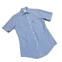 【used】BROOKS BROTHERS 346 ブルックスブラザーズ メンズ 半袖 ギンガムチェックシャツ S ブルー 綿100