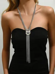 ジュエリー レディース ネックレス 1個 エレガントな結婚式シーズン スパークリング シンプル サークル タッセル 調整可能 ロングネックレス、ブライダルアクセサリーギフト