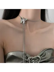 ジュエリー レディース ネックレス 蝶 ペンダント シンプル ファッション パーソナル メタリック シルバー チョーカー ネックレス