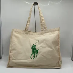 BN8494□Ralph Lauren ラルフローレン キャンバス トートバッグ エコバッグ マチあり 生成り×グリーン 大きめ