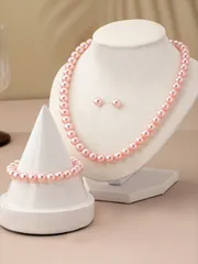 ジュエリー レディース セット 4点 ファッション エレガント フェイクパールビーズネックレス+ブレスレット+ピアスジュエリーセット、晩餐会、デート、集まり、パーティに適しています