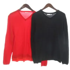 カルバンクライン CALVIN KLEIN 2点 セット まとめ ニット カットソー 長袖 Vネック L 黒 ブラック 赤 レッド ■GY99