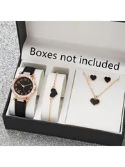 腕時計 レディース セット 5点セット（ブレスレット、ネックレス、ピアス、ラインストーン、ファッションクォーツウォッチ）、母親や彼女への贈り物に最適