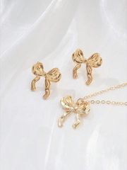 Jewelry Set for Women: Ribbon Necklace (1 piece) and Butterfly Earrings (1 piece) - Perfect for Valentine's Day.