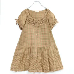 【美品】ピンクハウス★ボリュームシルエットが可愛い♪ オリチェ柄パフスリーブチュニック・ミニワンピース ボタン開閉 ブラウン系 z19601のサムネイル