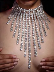 ジュエリー レディース ネックレス ボヘミアンラグジュアリー タッセルネックレス、輝くクリスタルマキシネックレスアクセサリー、ファッションクラブウェア セクシーな女性用