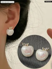 ジュエリー レディース イヤーアクセサリー  1組 リンゴデザインのラインストーン付きスタッドピアス、日常的、パーティー、イベントに適しています