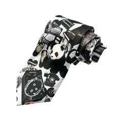 y2k レトロカルチャー モノトーンプリントネクタイ シルクタッチ ポリエステル かわいい メンズ ビジネス カジュアル レギュラー幅 8cm 披露宴 プレゼント ギフト tie2602-09