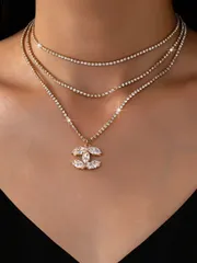 ジュエリー レディース ネックレス セット 3個セット スパークリング ラグジュアリー クリスタルチェーンネックレス、ダブルペンダント、エレガントなレイヤードカップチェーンチョーカー、ペンダント付きマルチレイヤーネ