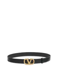 ヴァレンティノ レディース アクセサリー ベルト レザー ロゴ Valentino Garavani Valentino Womens V Logo Signature Leather Belt BlackCrystal ブラック