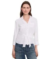 【送料無料】 ニックプラスゾーイ レディース シャツ トップス Iconic Tie Front Shirt Paper White
