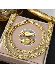 ジュエリー レディース セット 14Kゴールドメッキ 6mm幅 編み込みコッパーネックレスとブレスレットセット、高品質ジュエリー、女性の日常着やパーティーウェアに適しています