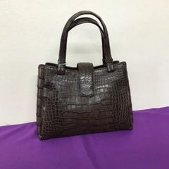 定価75万円】マウロゴヴェルナ クロコダイル ハンドバッグ パープル系