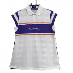 【美品】パーリーゲイツ 半袖ポロシャツ 白×パープル 背面ボーダー レディース 2(L) ゴルフウェア 2024年モデル PEARLY GATES