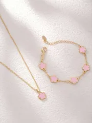 ジュエリー レディース セット 2個セット、1個ペンダントネックレス + 1個ブレスレット、ファッショナブルなラグジュアリーパーソナライズされたミニマリストゴールドスター フラワー オーバル ジュエリーセット、彼女