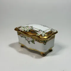 オールドノリタケ 明治〜大正期 森村組 金盛り薔薇絵 足付き蓋物