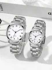 腕時計 ペアウォッチ ファッションビジネスカジュアルカップルウォッチ2個セット、マルチファンクション ラウンドダイヤル スチールバンド クォーツ腕時計、カップルギフトセット ホリデー、パーティー、結婚式、入学、クリ