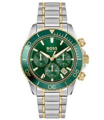 [Free Shipping] Hugo Boss Women's Watch Accessory Men's Sealiner 41mm Quartz Chronograph Stainless Steel Bracelet Watch Two Tone Green