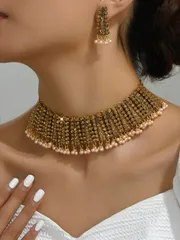 ジュエリー レディース セット 1個 ヴィンテージ ラインストーン フリンジ フェイクパール ネックレス と 1ペア ヴィンテージ ティアドロップ フェイクパール パーソナライズ ピアス、女性のためのファッションジ