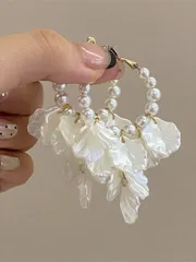 ジュエリー レディース イヤーアクセサリー  1ペア ヴィンテージ メタル、パール、アクリル貝殻タッセルピアス、エレガントな個性的な女性用ピアス、結婚式、パーティー、誕生日、記念日のギフトに