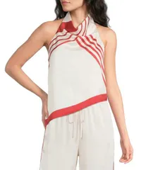 ルーシーパリ レディース トップス シャツ プチ サテン ノースリーブ ホルター Lucy Paris Petite Size Mariah Satin Stripe Halter Neck Sleeveless Coordinating Top Cream