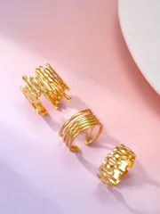 リング レディース セット ステンレス鋼 ヨーロッパ&アメリカンスタイル ホロー非対称ジオメトリック バタフライウイング カーブ 多層構造 リングセット3個入り、女性への バレンタイン、パーティー、デート、日常、休