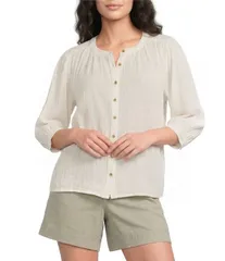 ウエストバウンド レディース トップス シャツ Westbound Banded Collar 34 Sleeve Button Frontop Dark Cream クリームのサムネイル