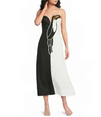 ファーム レディース トップス ワンピース Vネック ノースリーブ 刺繍 マキシ Farm Rio Black And White VNeck Sleeveless Embroidered Toucan Color Block Maxi Dress Black