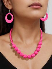 Women's Bohemian Style Vacation Jewelry Set - Eye-Catching 3-Piece Set: Plastic Bead Necklace and Circle Earrings with Exaggerated Design