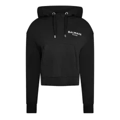 バルマン レディース アウター パーカー・スウェット コットン ロゴ Balmain Womens Logo Cotton Drawstring Hoodie NoirBlanc EABのサムネイル
