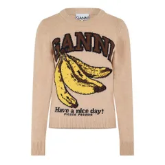 ガニー レディース アウター ニット・セーター クルーネック ウール グラフィック Ganni Womens Graphic Wool Crew Neck Jumper Camel キャメルのサムネイル