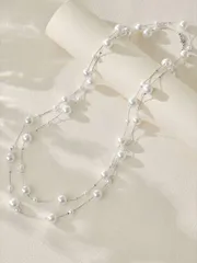 ジュエリー レディース ネックレス 1個 手作りビーズロングネックレス レディース用、重ね付けフェイクパールセーターチェーン、ファッション エレガントパーティードレスアクセサリー クリスマス ウィンター クリスマス