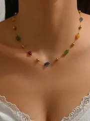 ジュエリー レディース ネックレス 1個 カラフルビーズステンレスネックレス ドーパミンカラーデザイン、女性の日常着や夜のパーティーに最適、母の日のプレゼントにもおすすめ
