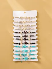 ジュエリー レディース ブレスレット セット 12個 海のビーチ要素 ヒトデ ターコイズビーズ シェル編み込み ブレスレット