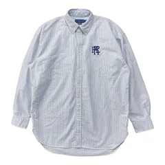 USA 古着 Ralph Lauren ラルフローレン オックスフォード コットン ストライプ 刺繍ロゴ 長袖シャツ BDシャツ メンズL BG1392