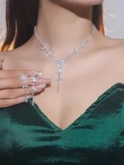 ジュエリー レディース セット 3個セット ラグジュアリー スパークリングクリスタルネックレス&イヤリングセット - 女性の日常着、結婚式、パーティーなどのあらゆるシーンに適しています