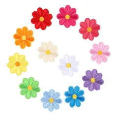 WATASHINO アイロンワッペン 花 4cm 12枚セット アップリケ 刺繍 かわいい MIX④ 紫･水色･白 [MIX④ 紫･水色･白]