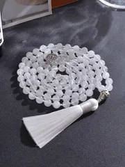 ジュエリー メンズ ネックレス 108粒 8mm 白玉マーラネックレス - ボヘミアンレトロユニセックスメディテーション祈りのジュエリー、ノット付き デイリーウェア、ヨガ & スピリチュアルジュエリー