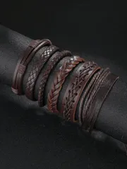 ジュエリー メンズ ブレスレット セット パンクデザイン 調整可能 マルチレイヤー メンズ レザー編み込み ブレスレット 6点セット シンプルファッション ブレスレット アクセサリー メンズ レディース カップル