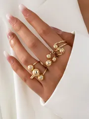 リング レディース セット 女性用 3個セット ゴールドカラー バブルボール デザイン リング、重ね付けできる日常使いのジュエリー