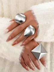 リング レディース セット 3個セット シルバーメッキ幾何学模様リングセット - オーバーサイズ誇張的なボリュームリング ジュエリー デイリー使い、パーティーに適しています