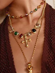 ジュエリー レディース ネックレス 18Kゴールドメッキ 1個 テクスチャード、メタリック、ラインストーン、キュービックジルコニアクロスビーズY2Kネックレス、パーティー、カジュアル、コンサート/フェス、ナイトクラ