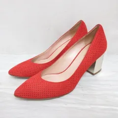 ファビオルスコーニ FABIO RUSCONI パンプス スエード パンチング チャンキーヒール 37 約23.5cm 赤 レッド 靴 シューズ ポインテッドトゥ イタリー製