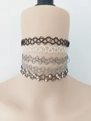 ジュエリー レディース ネックレス 手作り釣り糸ビンテージチョーカーネックレスコラーコンビネーション5個セット、マルチカラー 万能ネックレス レディース