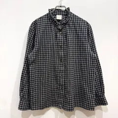 nofl ノフル コットンシャギーチェックフリルブラウス シャツ フリル襟 スタンドカラー バンドカラー【送料込み】