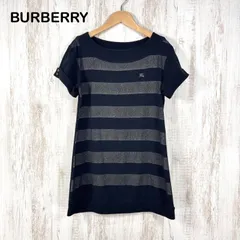 BURBERRY BLUE LABEL バーバリーブルーレーベル ラメホースロゴ刺繡 ボーダー ショートスリーブ チュニック ワンピース ブラック レディース 半袖 トップス