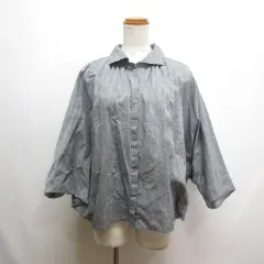 ミズイロインド mizuiro ind 麻リネン混 ドルマン コクーン シャツ グレー 七分袖 ブラウス 日本製 タグ付き