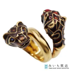 GUCCI グッチ ダブル タイガーヘッド リング メタル/エナメル/スワロフスキー 5.5号 ブルーアイ ゴールドカラー 箱袋 H22867