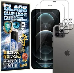 rise products co., ltd. 2枚＋2枚 ガラスフィルム カメラ レンズ iPhone 12 Max 用 保護フィルム (ブルーライトカット)