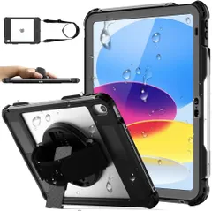 TMACJUMP iPad 11世代 A16 / 第10世代 ケース 11インチ・10.9インチ 対応 IP68 完全防水 防塵 耐衝撃 ペン収納 保護フィルム一体型 360°回転スタンド 肩掛けストラップ付き お風呂・キッチン・作業現場向け